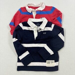 Vineyard Vines Kids Rugby Shirts 3T Red Blue Stripe Long Sleeve Collar Set of 2